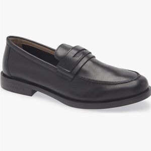 All Saints Black Leather Penny Loafers